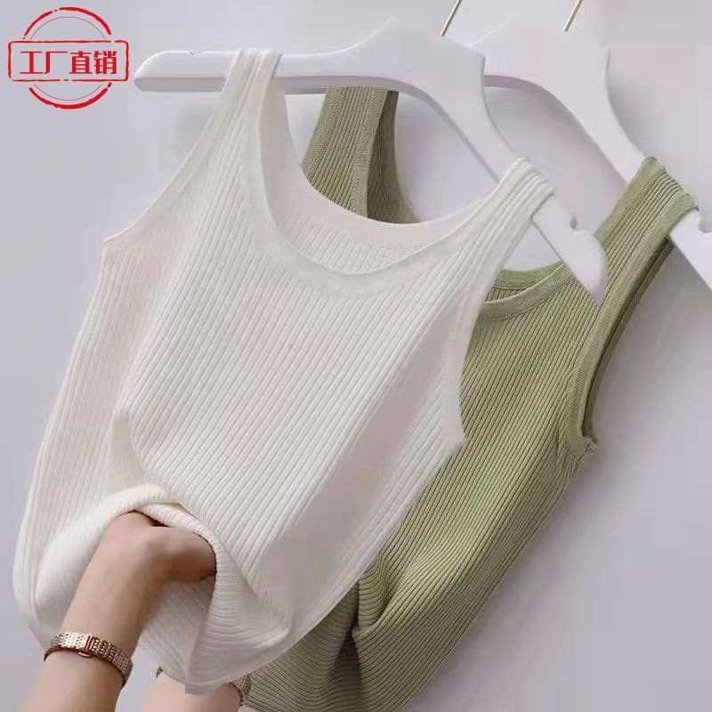 [Hot Sale] Ice Silk Ribbed Tank Top for Women Summer Outerwear Slim Fit Sports Sleeveless Top Camisole