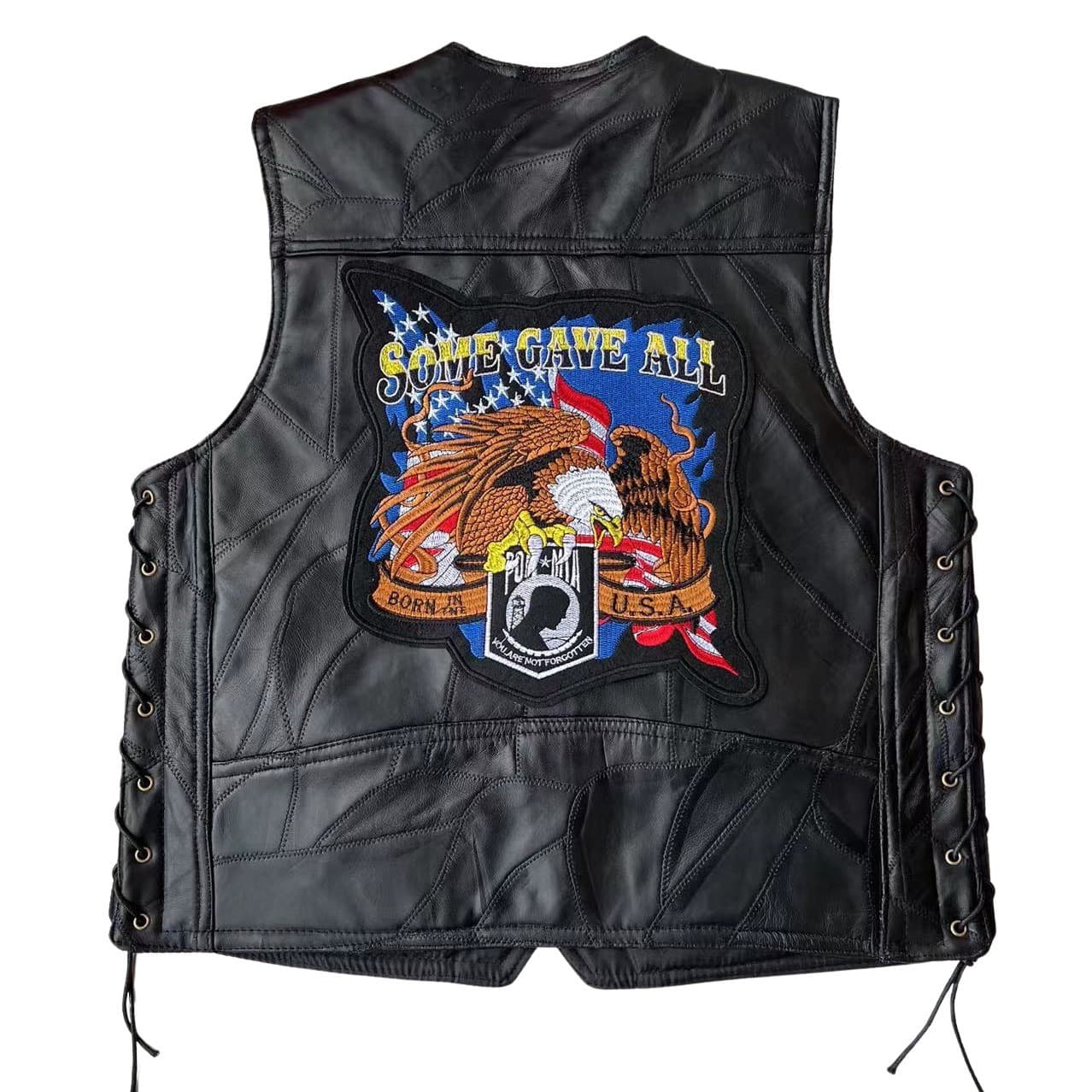 Genuine Leather Motorcycle Vest Men's Sheepskin Vest European and American Riding Vest Four-Season Vest Embroidered Badge Special Price
