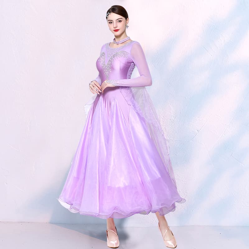 Graceful Dancer Modern Dance Dress Social Dance Performance Dress Ballroom Dance Competition Dress Pearl and Rhinestone Waltz Performance Dress