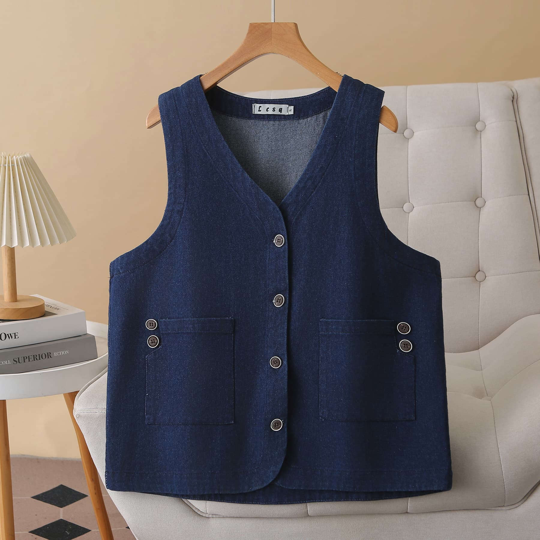 2026 Spring Plus Size Denim Vest for Women V-Neck Cardigan Sleeveless Top Slimming Vest for Over 200 lbs Outerwear 8326