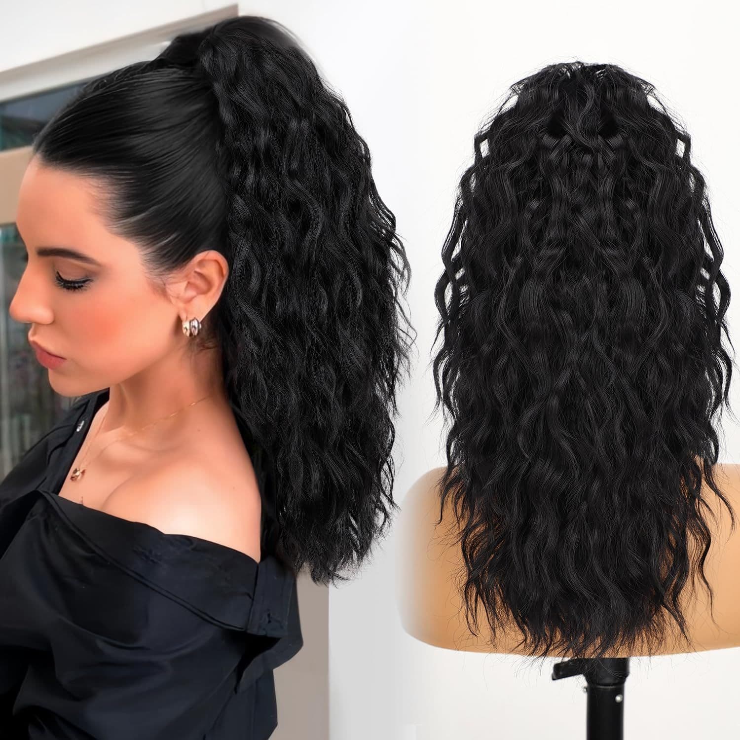Women's Curly Wave Ponytail Hair Extension 18inch Fluffy Synthetic Ponytail Wig