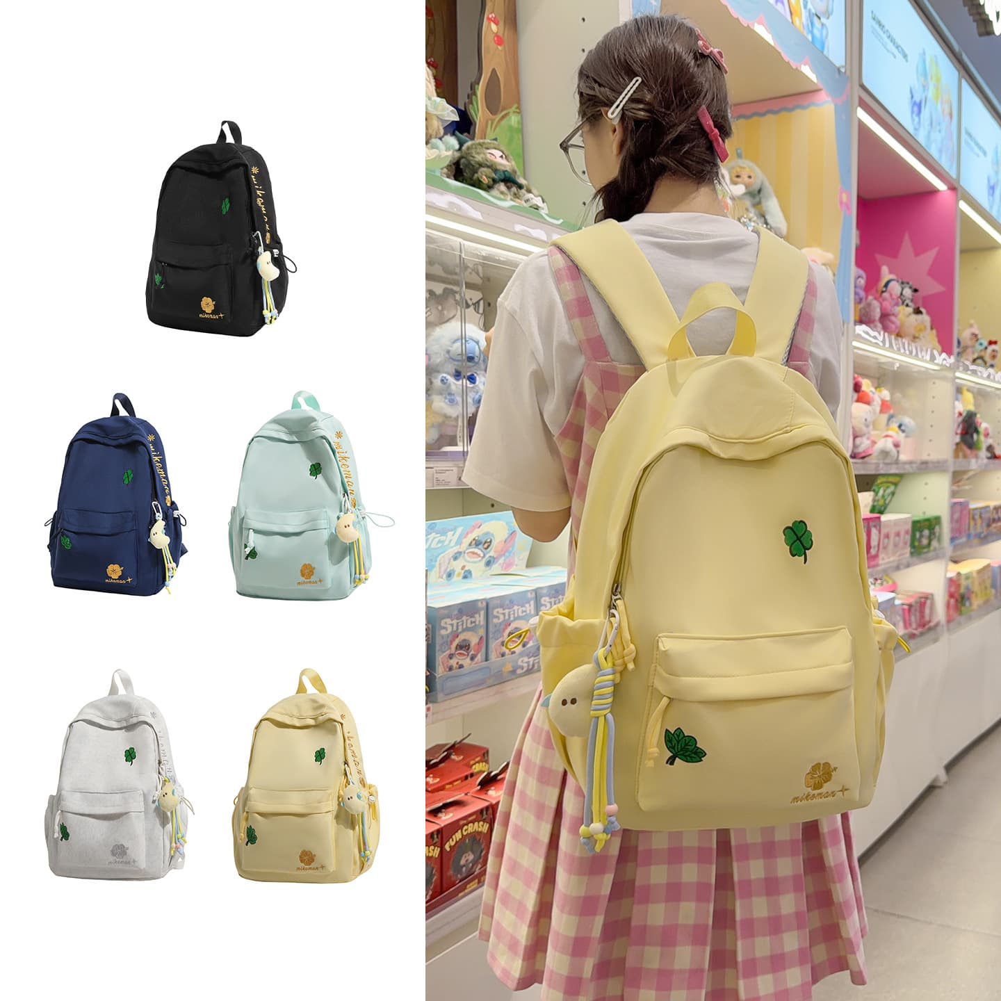 Schoolbag female college student solid color simple lightweight travel backpack Korean version ins high-looking middle school student backpack