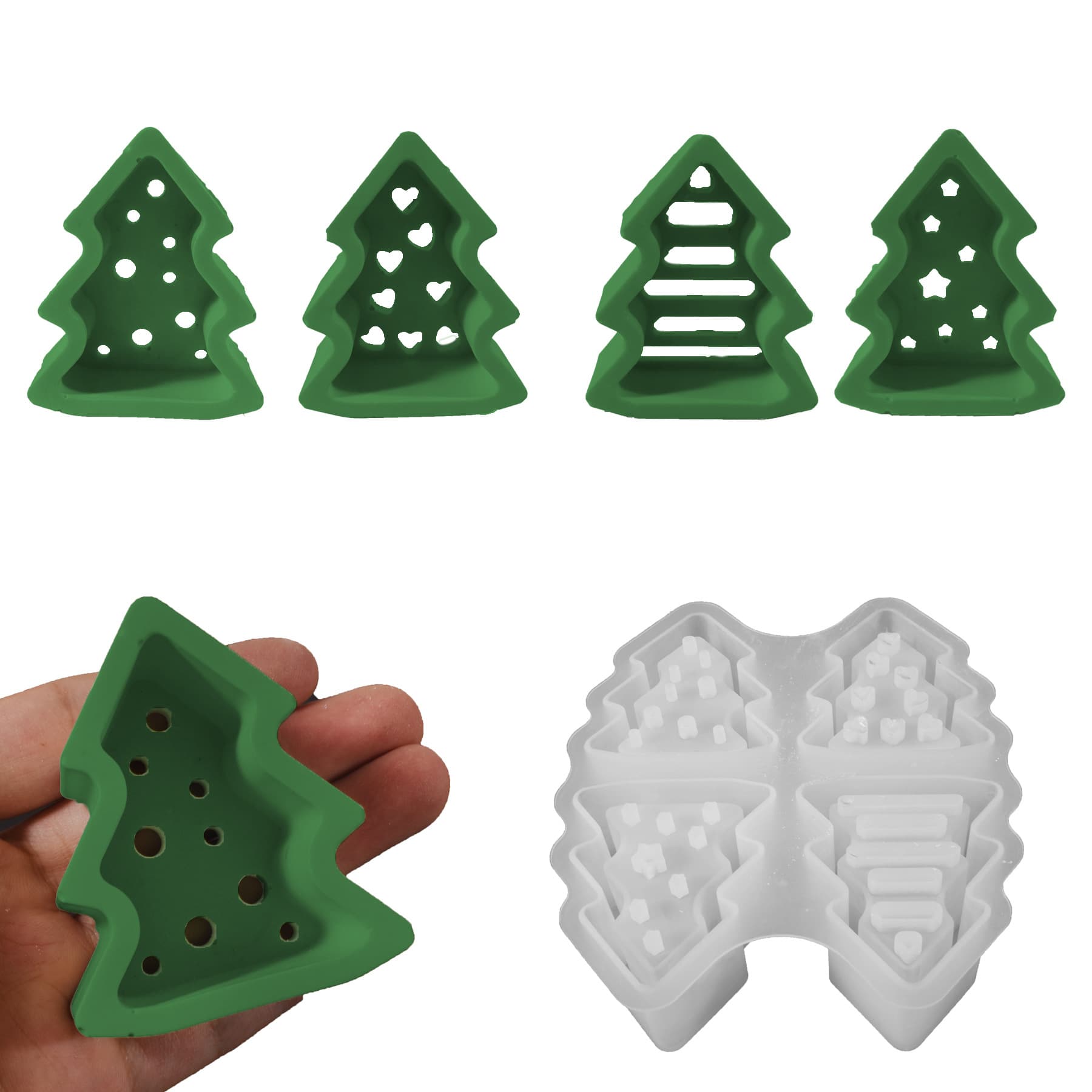 Cross-Border Christmas Tree Candle Holder Resin Silicone Mold Glue DIY Cut Out 4-Link Tree Plaster Atmosphere Light