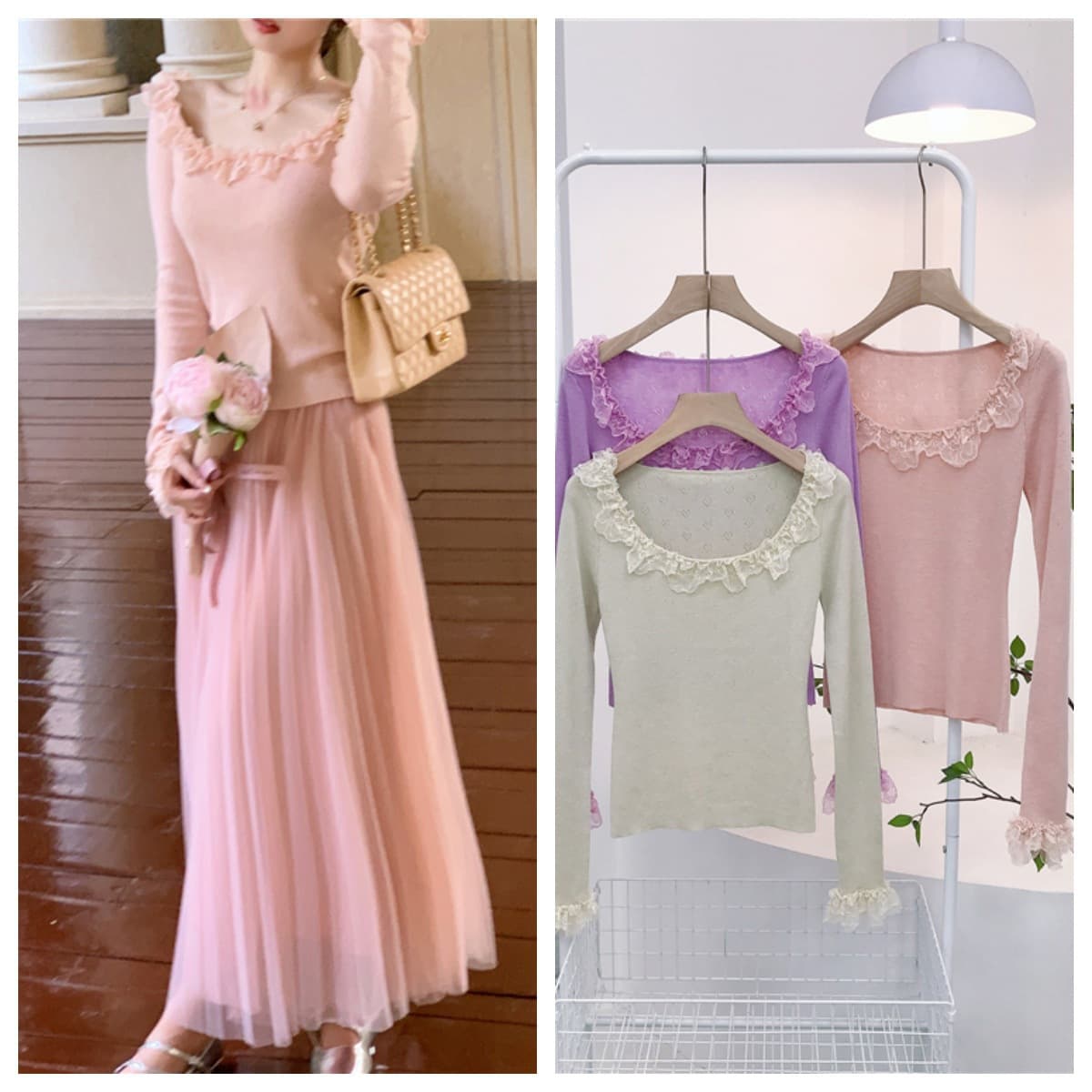 7825 Autumn and winter wool blended solid color large round neck lace jacquard love knitted top for women light luxury