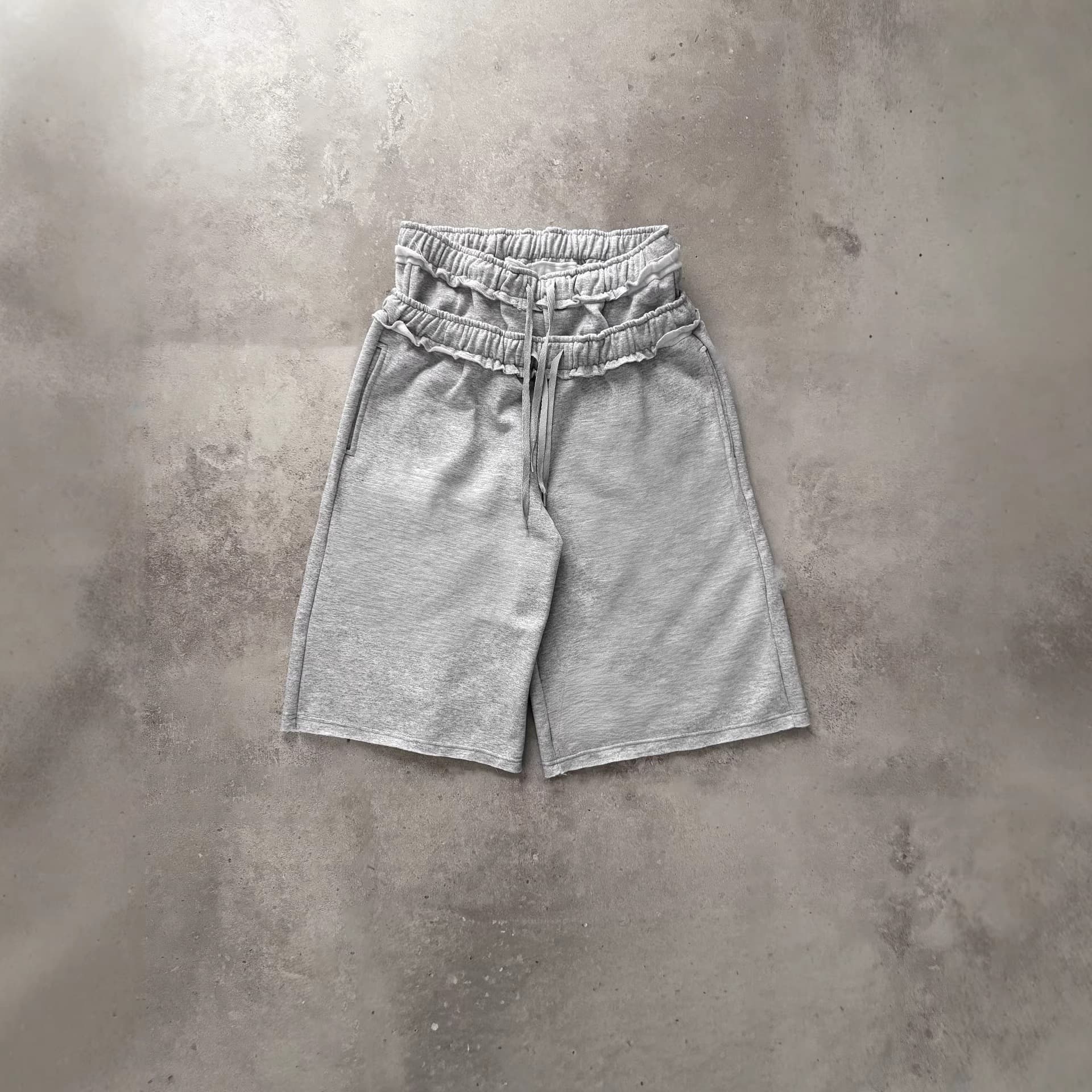 Cross-border street European and American cross-border double waist design elastic waist casual shorts sweatpants men's street loose five-quarter pants