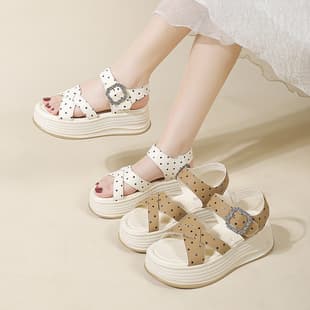 2026 Summer New Chunky Platform Polka Dot Open-Toe Sandals for Women, Korean Style One-Strap Buckle Design, Pairs with Dresses