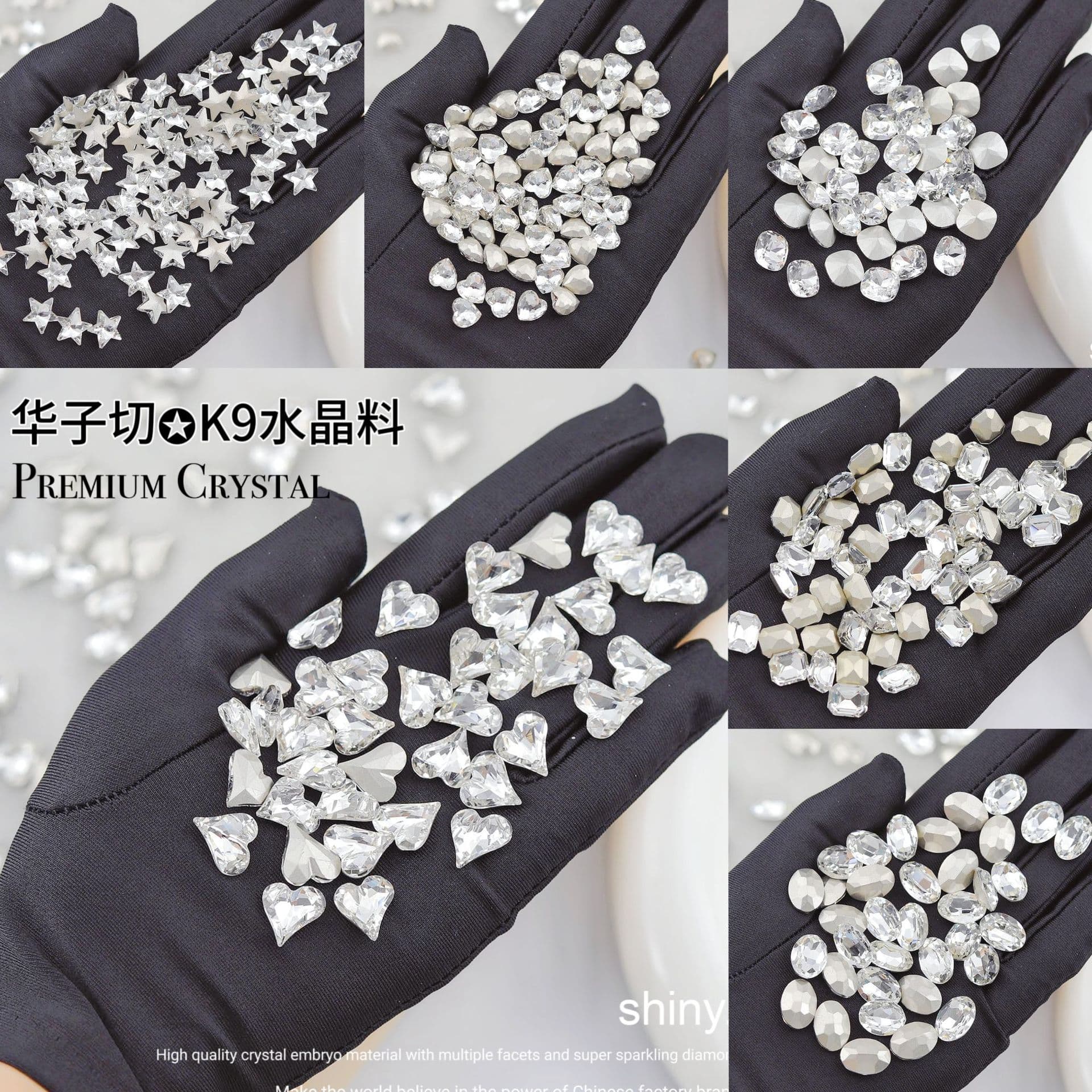 Transparent Nail Rhinestones K9 High-Gloss Sharp Bottom White Diamond High-Quality Heart Oval Irregular Shape Mixed Nail Art Accessories Wholesale