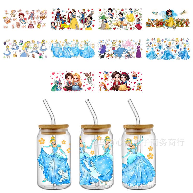 New Cute Q Version Princess UV DTF Transfer Crystal Clear Sticker Waterproof Scratch-resistant Cartoon Wholesale Cross-border