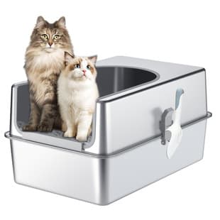 Stainless Steel Cat Litter Box Metal Cat Toilet Easy to Clean Foldable Large Space Cat Litter Box Deodorizing Anti-Odor
