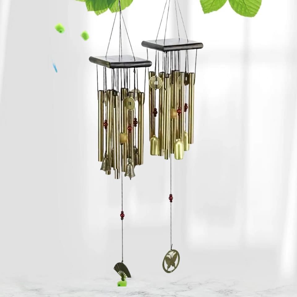 Cross-border Hot-Selling Butterfly Wind Chime, Solid Wood Eight-Tube Aluminum Tube with Coin Fan Pendant, Home Vintage Wall Decor