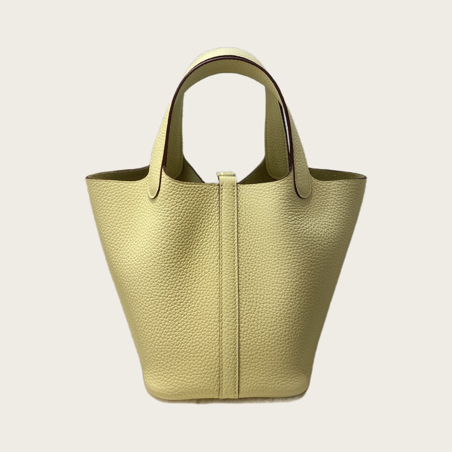 hjia wax thread hand-stitched first layer cowhide TC vegetable basket bag 18 hand bucket bag steel hardware genuine leather handbag for women