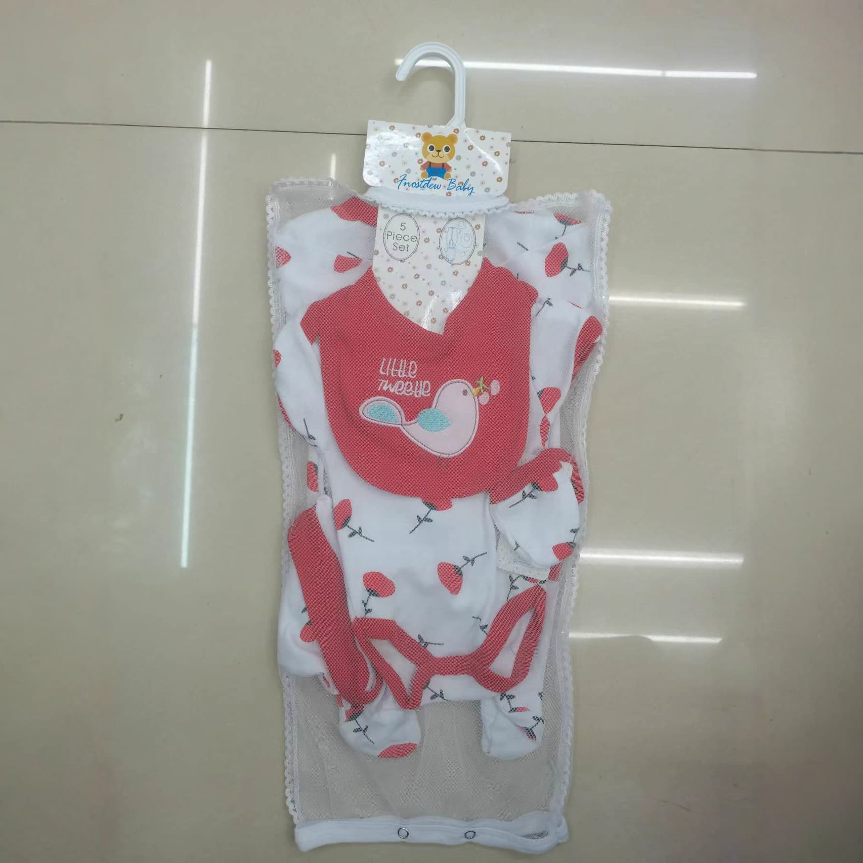 Baby Short-Sleeve Cotton Romper Set of 5, Sleepwear Bodysuit, Spring/Summer Newborn Sleepwear