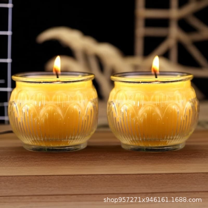 24-Hour Flat Butter Lamp Lotus Vase Candle Lamp for Buddha and God of Wealth Lamp Home Temple Natural Plant Everlasting Lamp