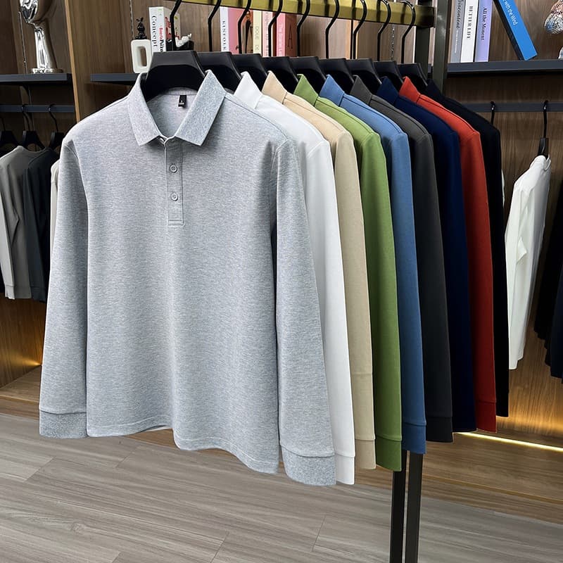 220g Southeast Asia Cross-Border Polo Shirt Men's Casual T-Shirt Long Sleeve Shirt Collar Polo Shirt Custom Workwear