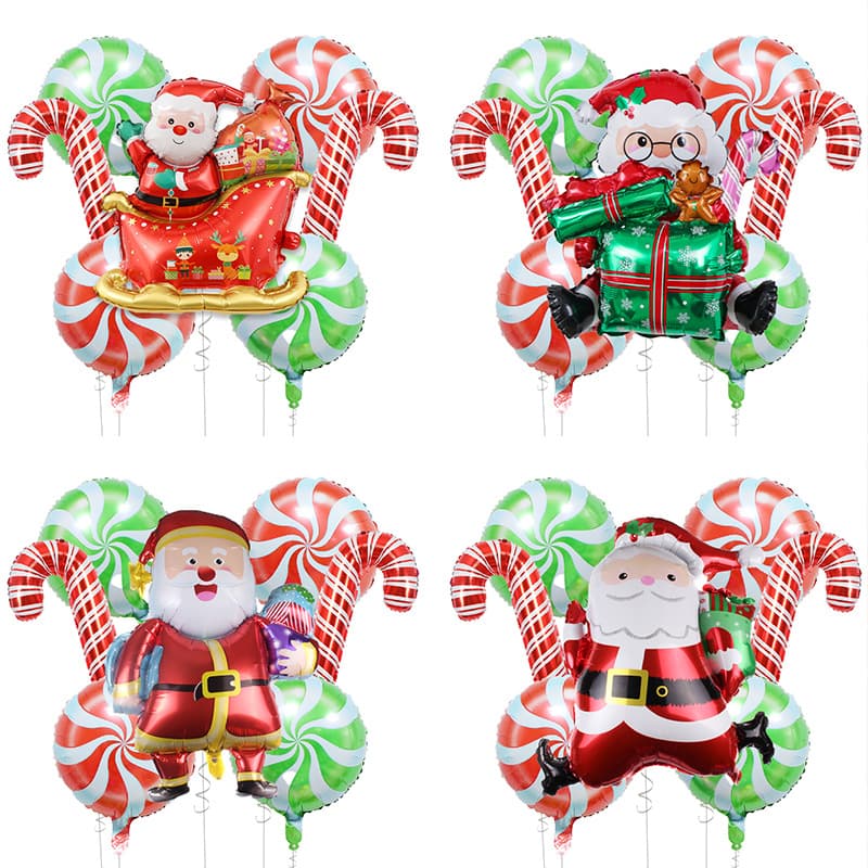 Christmas Sleigh Santa Aluminum Film Balloon Candy Cane Shape Balloon Party Scene Decoration Balloon Kit