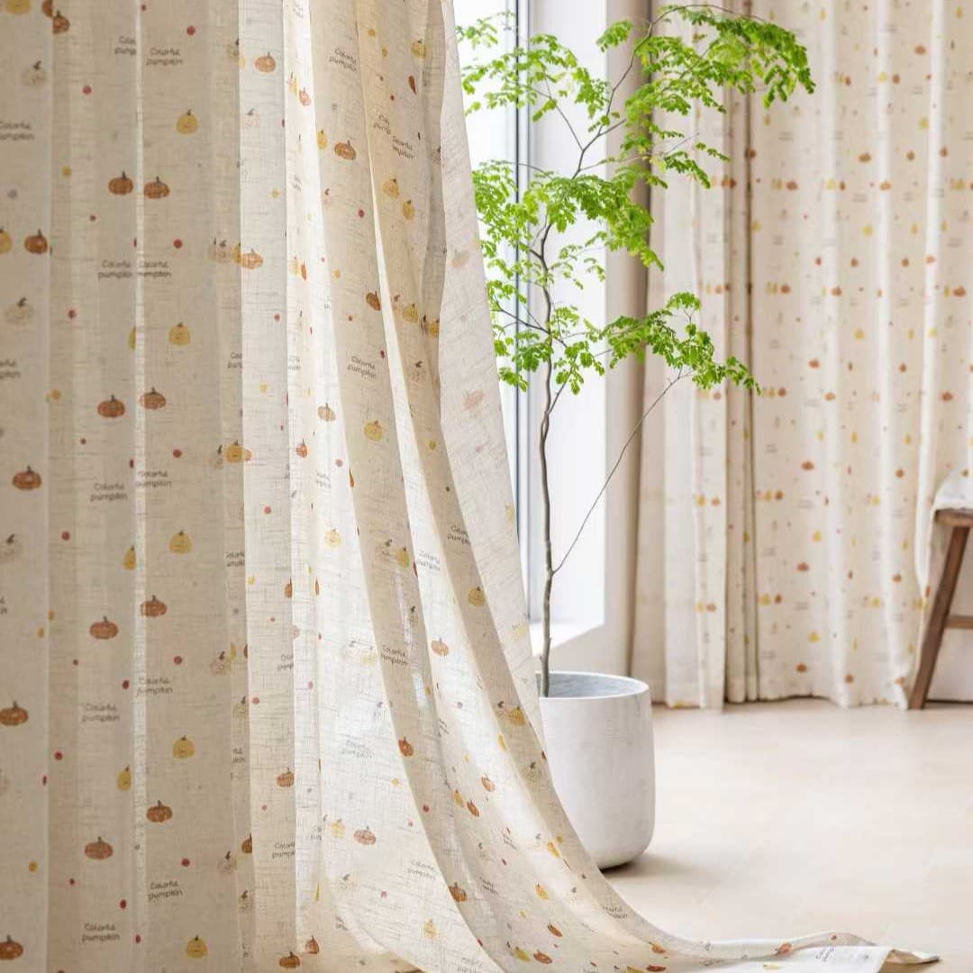 Cartoon pumpkin gauze children's room light-impermeable high-end curtains linen gauze boy's room girl's room bedroom
