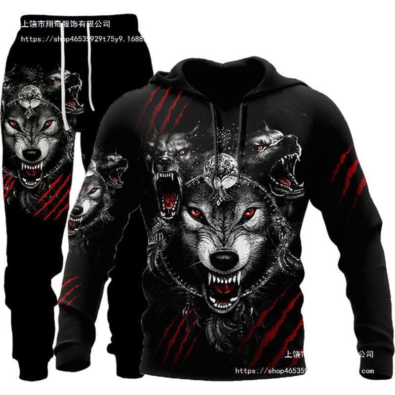 Factory Direct Supply European and American Foreign Trade New Set 3D Wolf Animal Print Hooded Pullover Sweatshirt Men's Fashion Sweatshirt