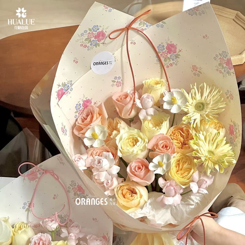 Hualue Qixi Festival South of France Town Style Floral Wrapping Paper Waterproof Bouquet Wrapping Paper Flower Arrangement Material Florist