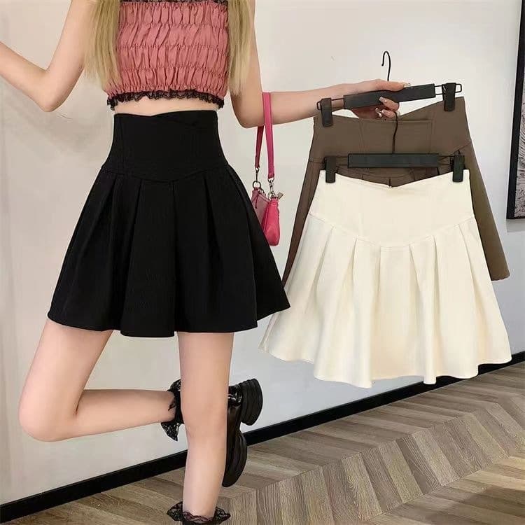 Petite A-Line Skirt White Pleated Skirt Women Summer New High-Waist Hip-Covering Slimming Puffy Umbrella Skirt