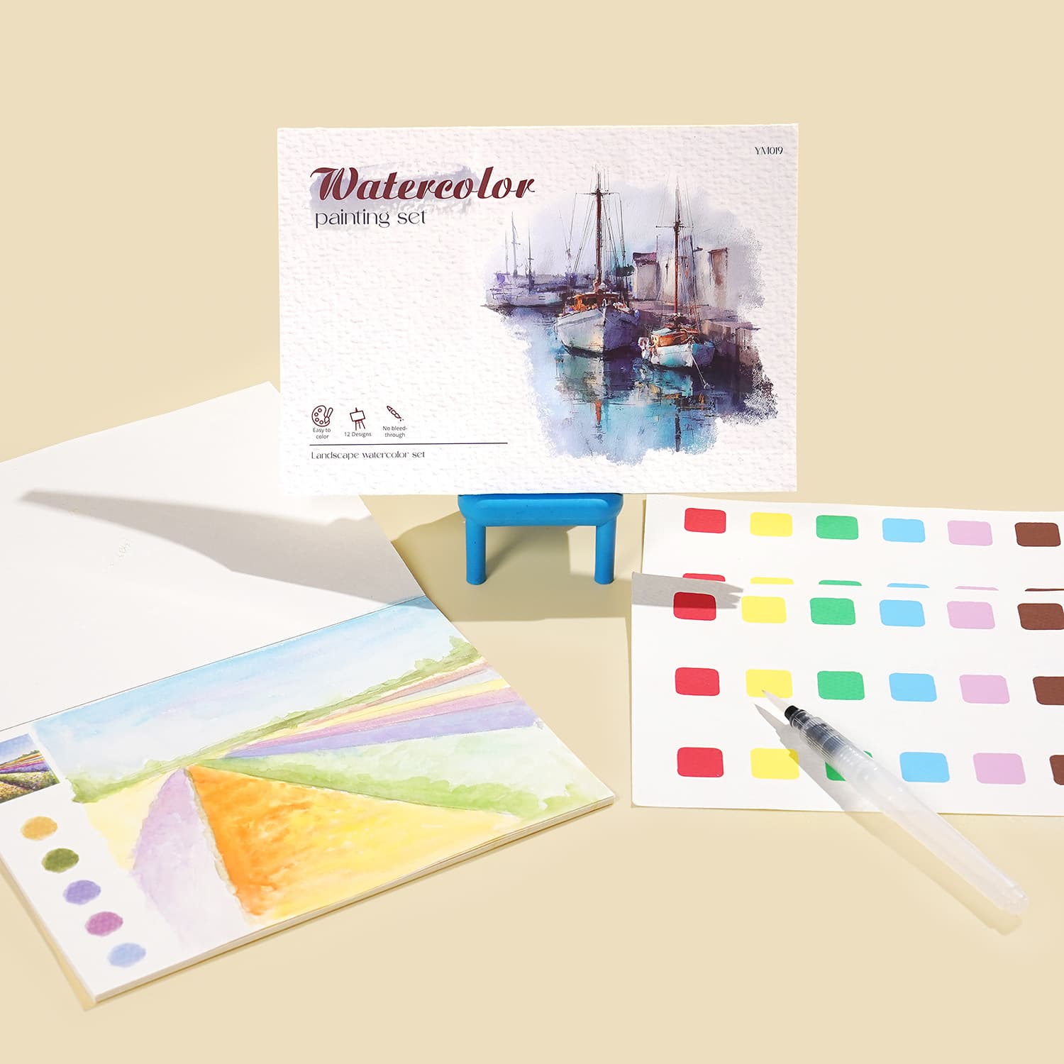 New landscape watercolor painting set gouache picture coloring book DIY creative self-contained pigment watercolor coloring book