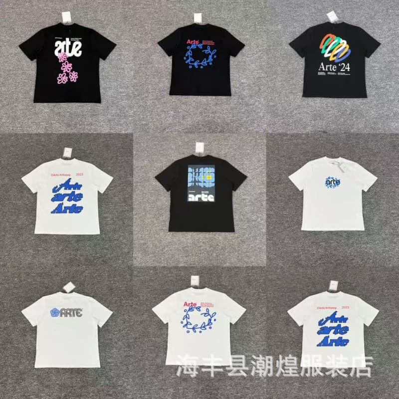 Cross-border fashion brand arte new floral leaf rose letter print short sleeve t-shirt for men and women couples
