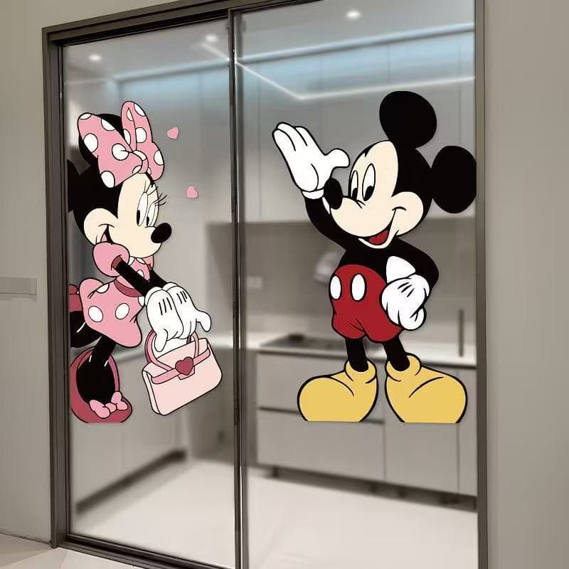 Mickey Glass Door Decal Cartoon Cute Couple Kitchen Door Glass Entryway Decorative Sticker Anti-Collision Sticker
