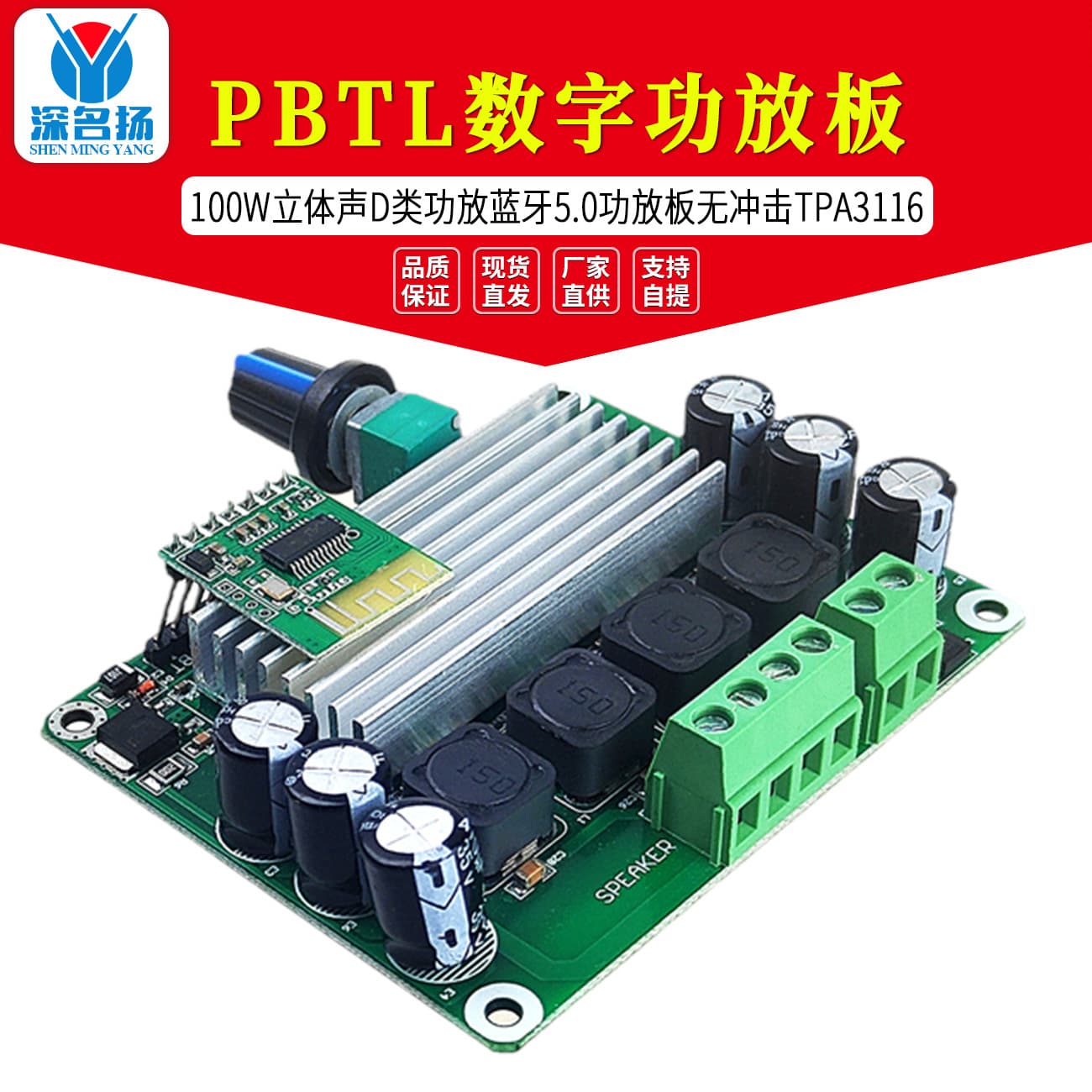 TPA3116 PBTL Digital Amplifier Board 100W Stereo Class D Amplifier Bluetooth 5.0 Amplifier Board No Pop