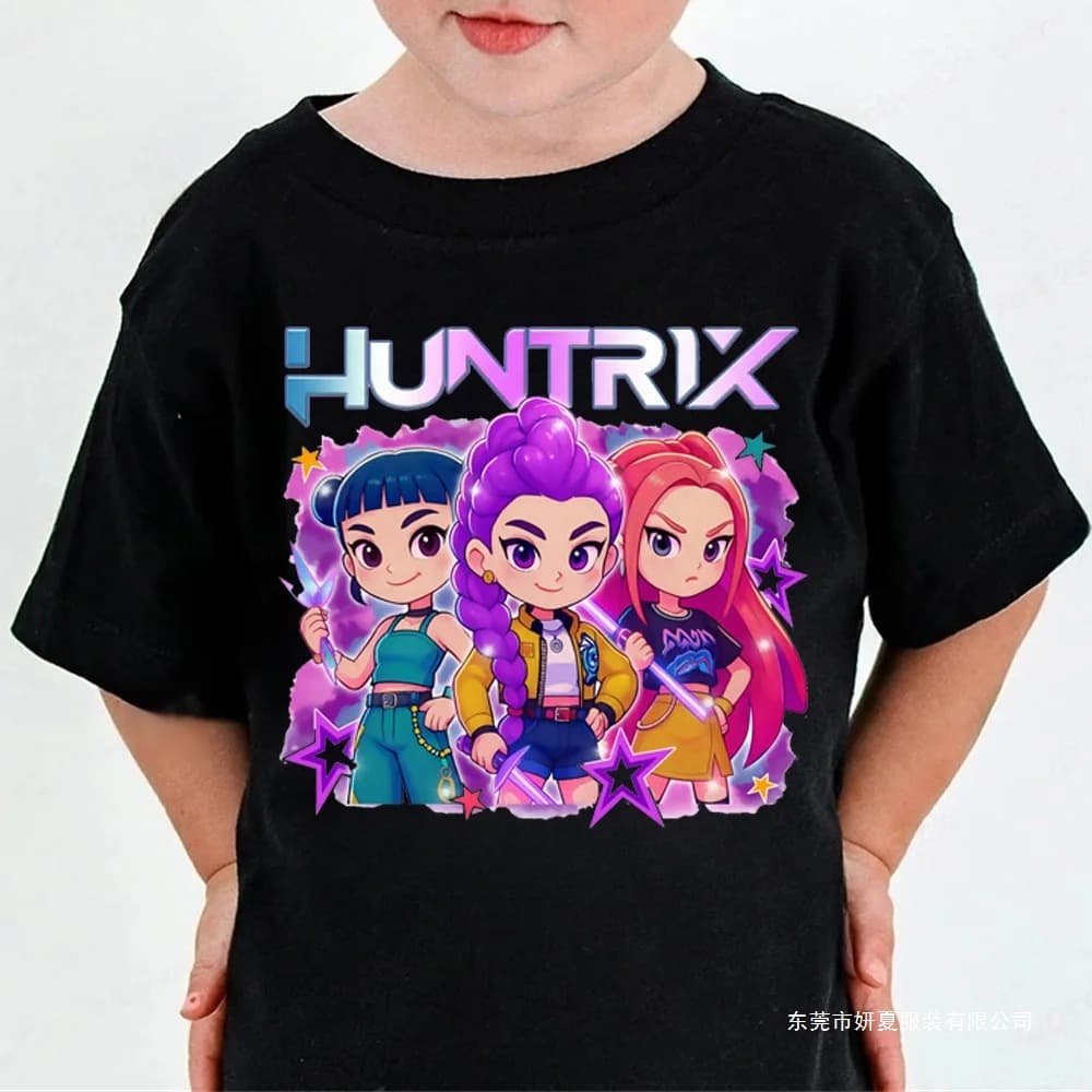 Cross-border EU Size Huntrix Kpop Devil Hunter Kids T-Shirt - Cotton Sailor Collar Summer T-Shirt for Boys and