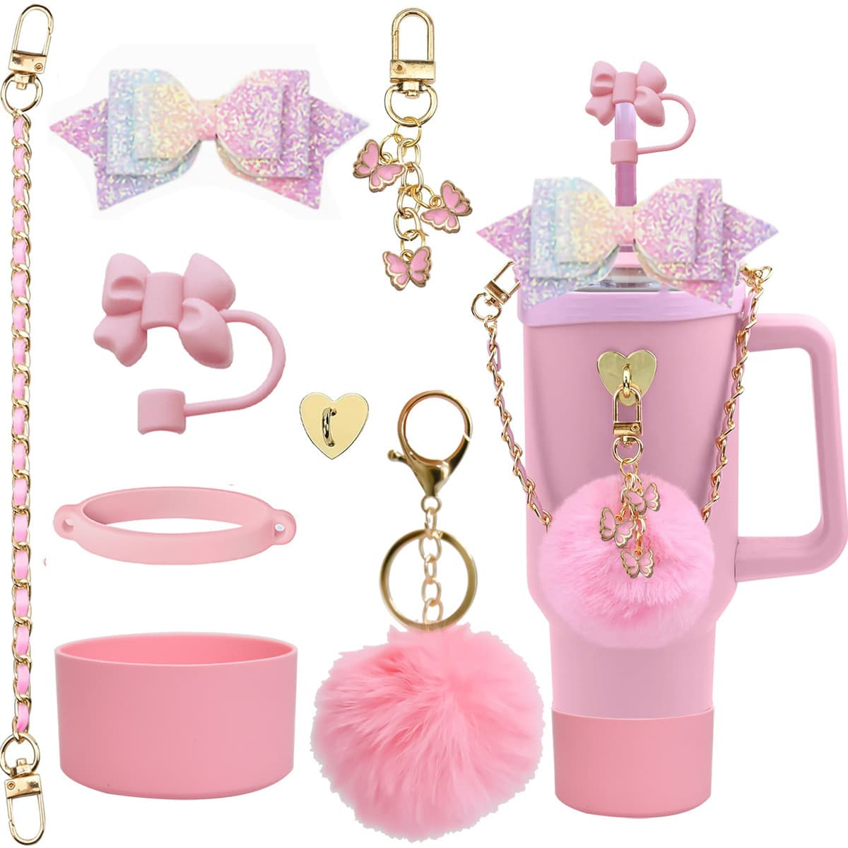 Decorative Accessories Stanley Cup Sleeve Straw Topper Keychain Plush Elf Hanging Ornament Combo Set