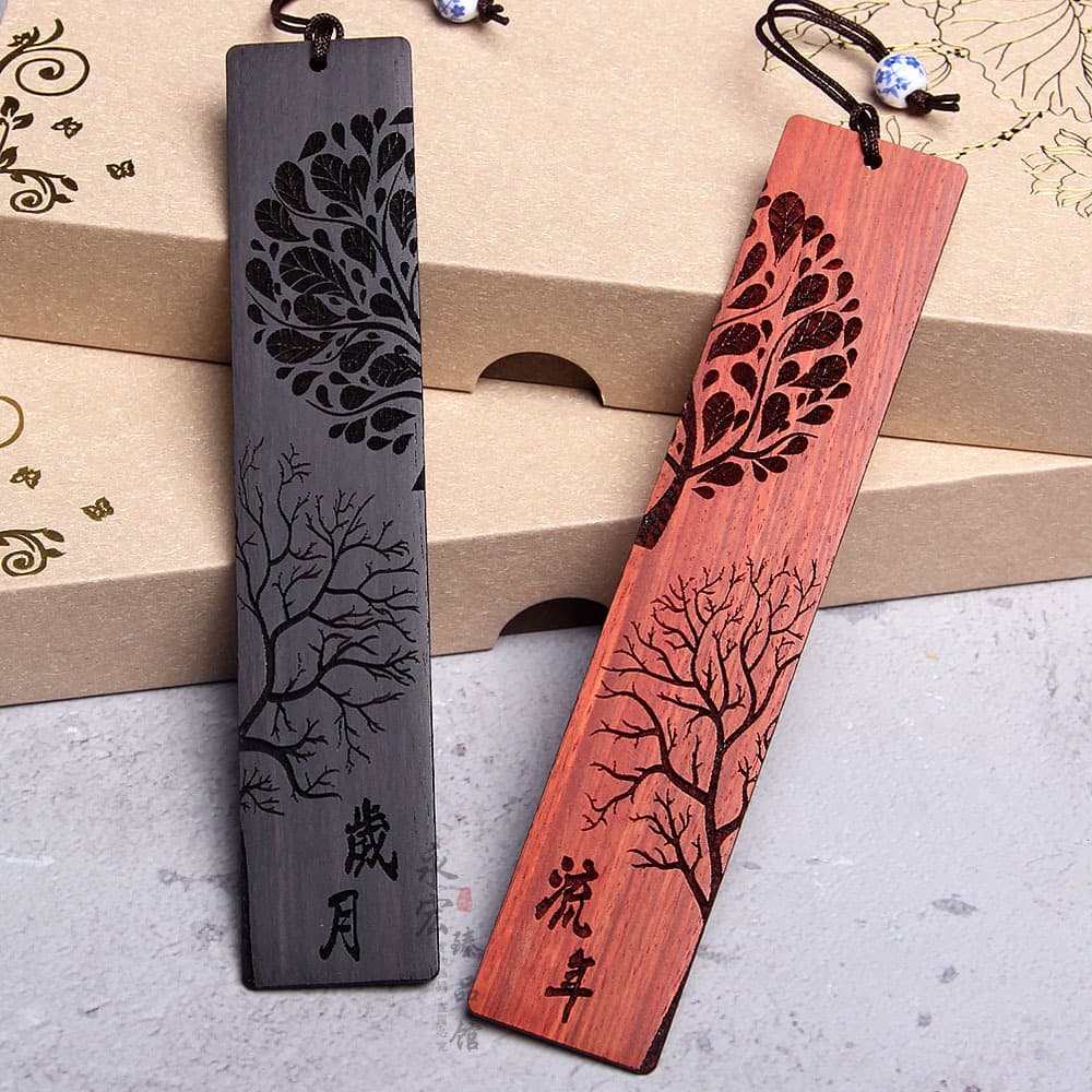 Years Flowing Wooden Bookmark Couplet Laser Engraving Logo Creative Gift Office Cultural Wooden Crafts