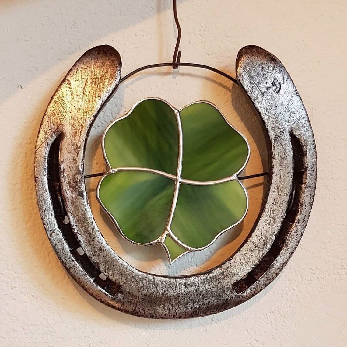 Factory Supply New Cross-Border Metal Crafts Four-Leaf Clover Lucky Horseshoe Home Outdoor Decoration Ornament Pendant