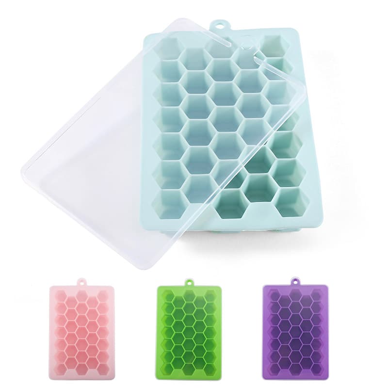 Spot new silicone ice cube mold with lid food grade honeycomb 33 grid ice box DIY ice box