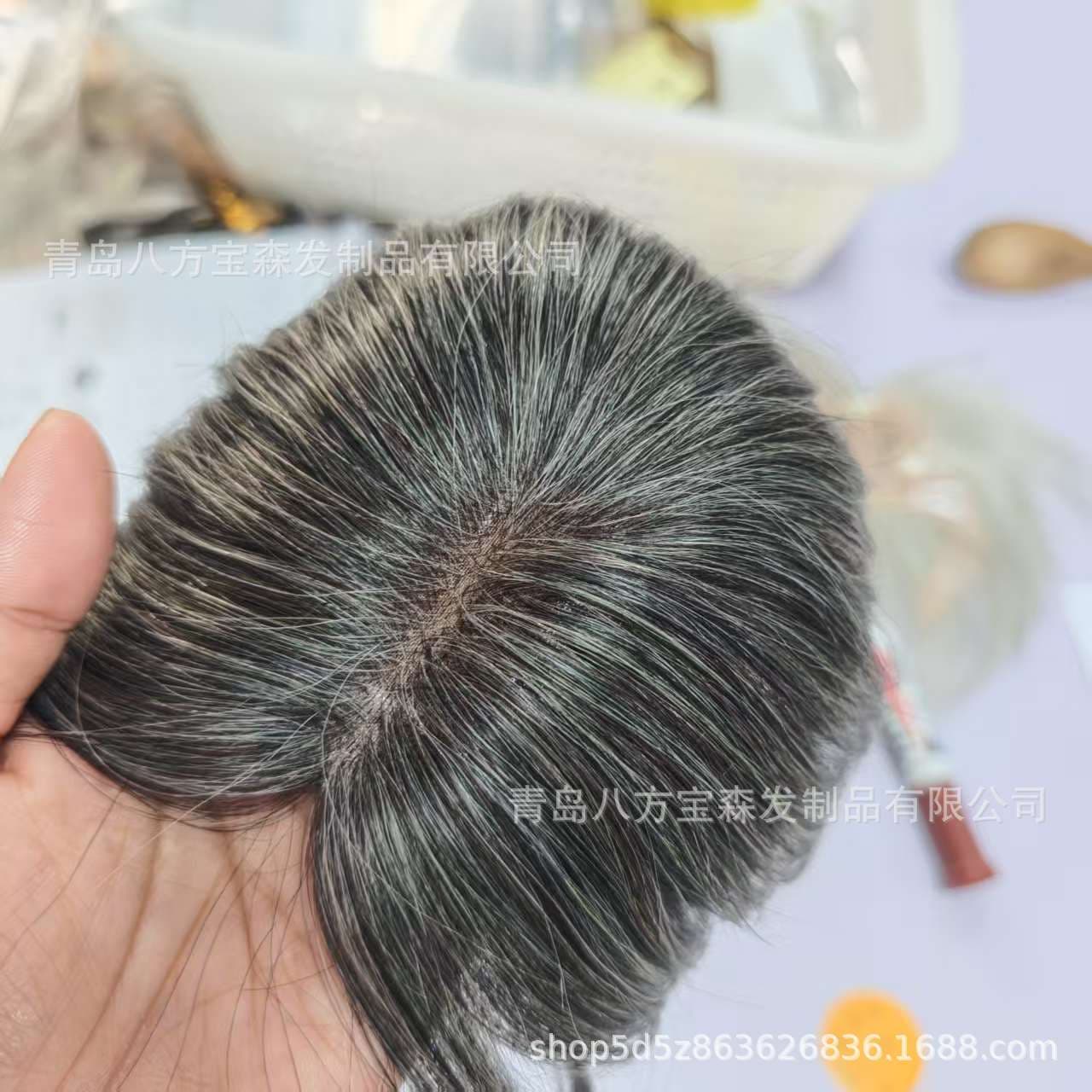 Gray Hair Replacement for Elderly, Real Gray Hair Block, Mono Small Area Real Hair Factory Gray Hair for Elderly