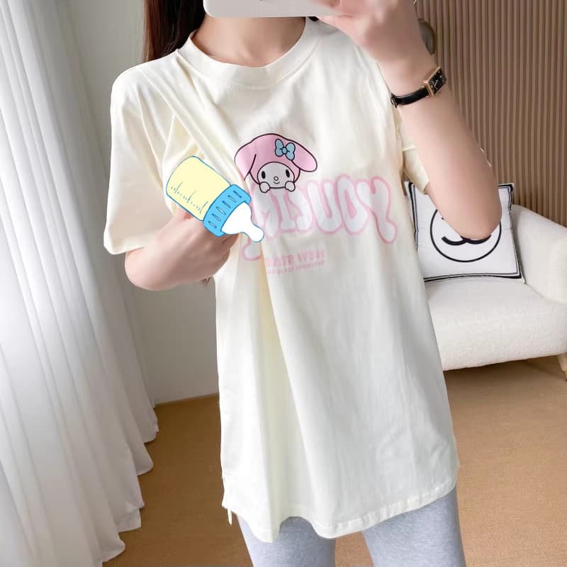 Summer Nursing Top for Outings, Short-Sleeve T-Shirt for Postpartum Breastfeeding and Maternity Wear