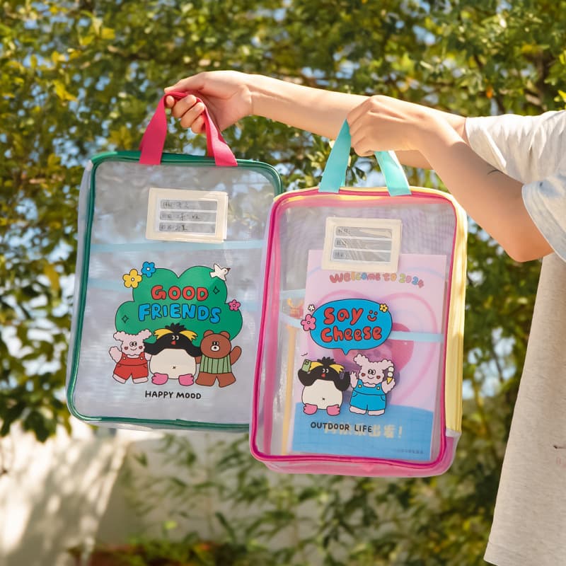 Good friend double-layer subject L-shaped zipper file bag subject classification file bag transparent zipper storage school bag