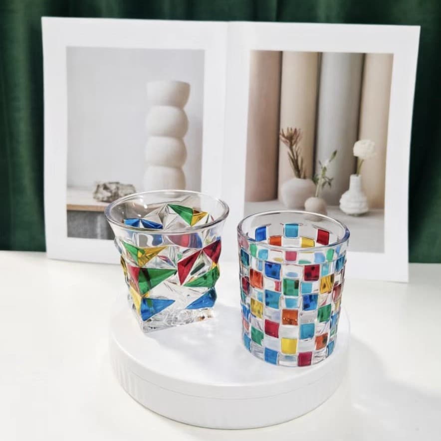 Refraction Rainbow Vintage Cup Colorful Color Matching Woven Texture Glass Hand-Painted Cup Juice Cup Whiskey Cup Wholesale