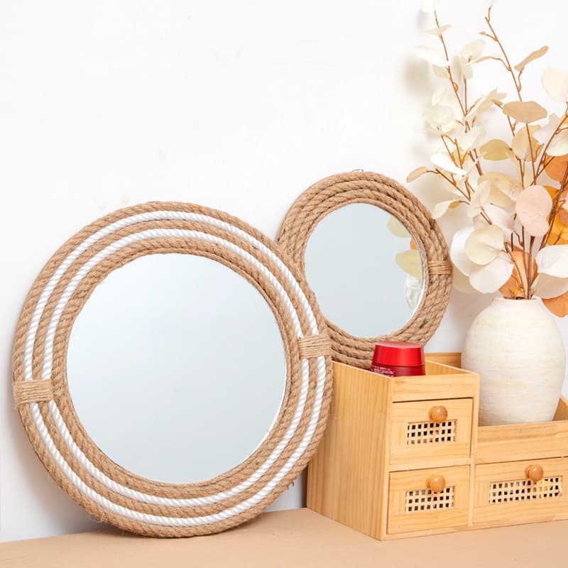 Instagram-style hemp rope round mirror, homestay wall decoration, bathroom hanging mirror, desktop makeup mirror, photography, cross-border best-selling item.