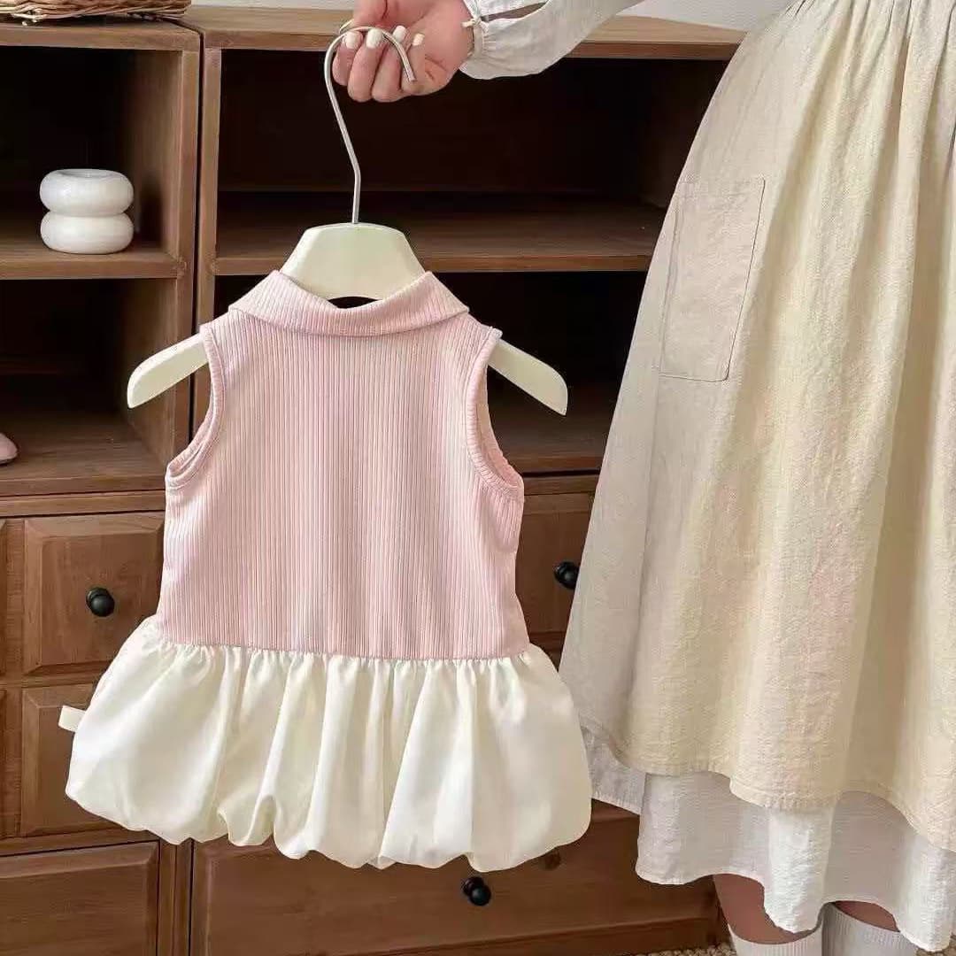 New Fashionable Girls' Summer Dress, Turn-down Collar School Style Vest Dress, Baby Girl Sleeveless Princess Dress Trendy