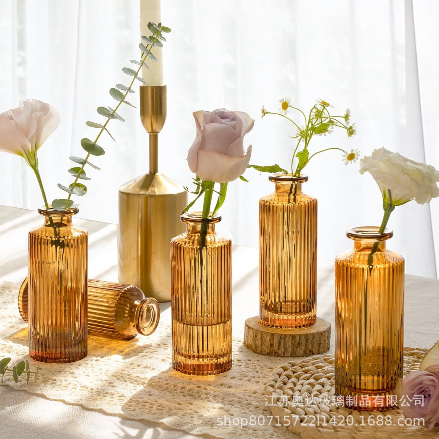 Customized Amazon retro glass vase light luxury transparent glass vase ornaments set ins style wedding outfit
