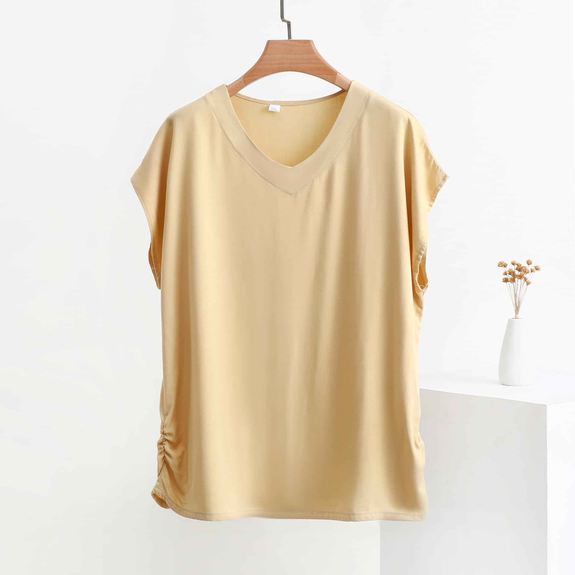 Cotton Silk V-Neck T-Shirt for Women 2026 Summer Thin Style Korean Loose Casual Base Layer Outerwear Artificial Cotton Short Sleeve Top