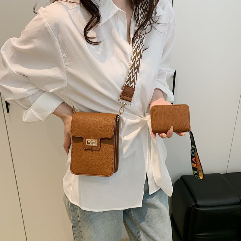 Bags for women 2025 cross-border new style vertical mobile phone bag pendant coin purse high-end retro wide shoulder strap crossbody bag