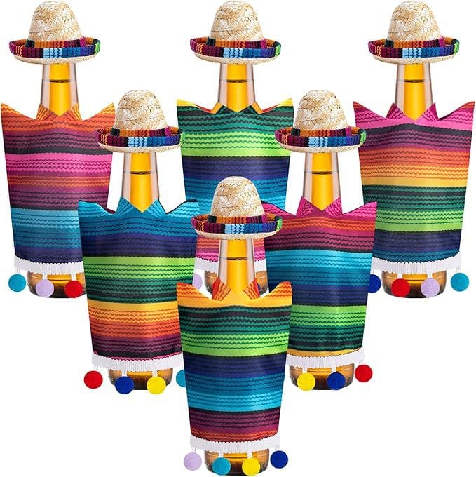 Wine bottle Mexican straw hat mini pet hat party decoration wheat straw hat wine bottle hat scarf set