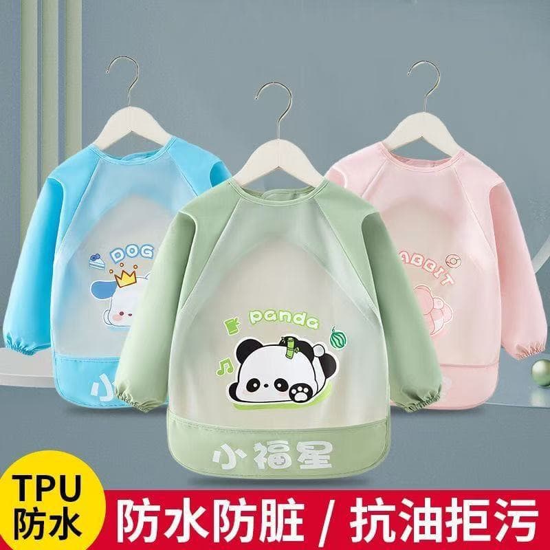 Children's smock, baby clothes, eating bib, girl's waterproof, wash-free, long-sleeved baby apron, reverse wear 1-4