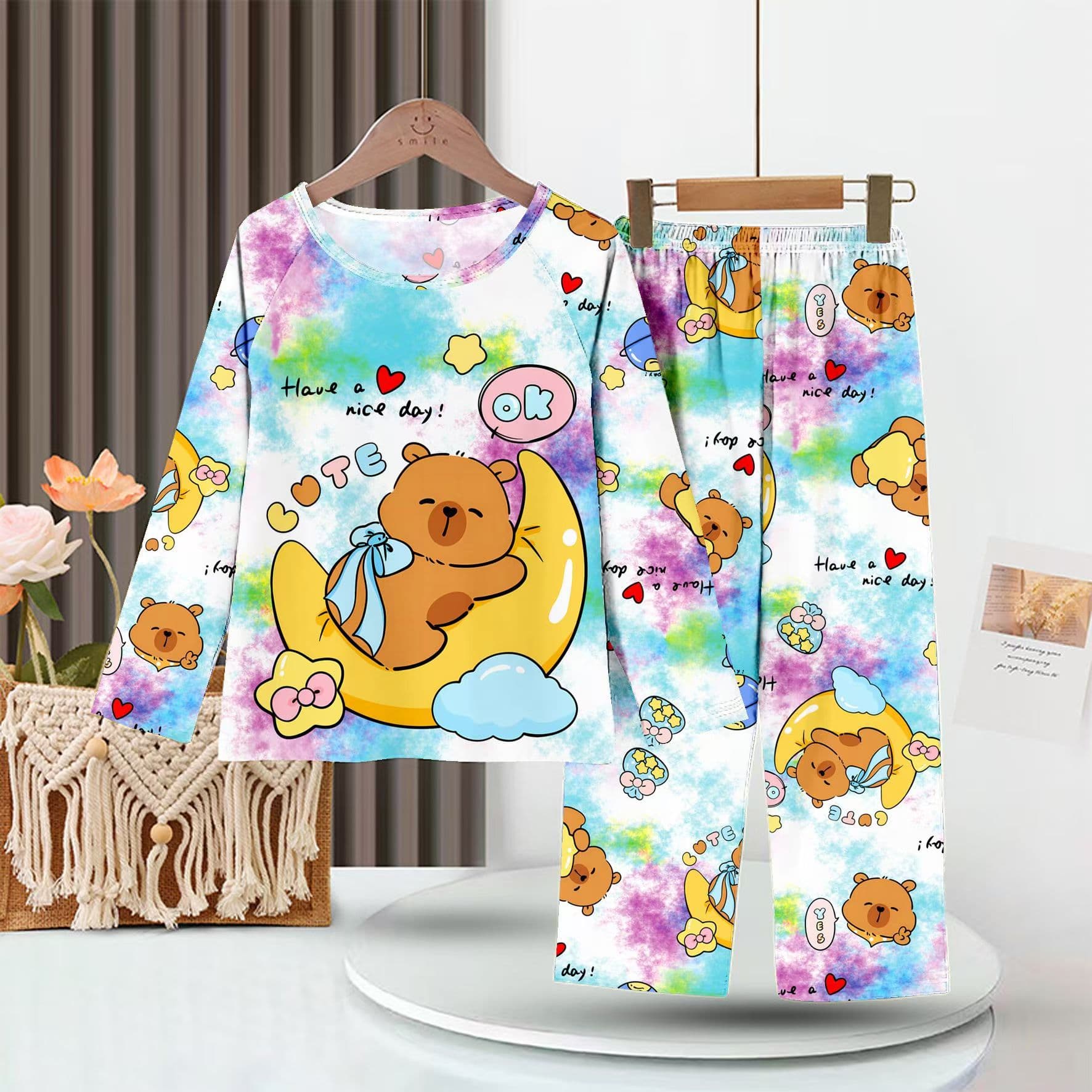 New Children's Set 2024 Pajamas Girls Long Sleeve Sleepwear Baby Autumn Thermal Underwear Home Clothes Kids Wear Wholesale