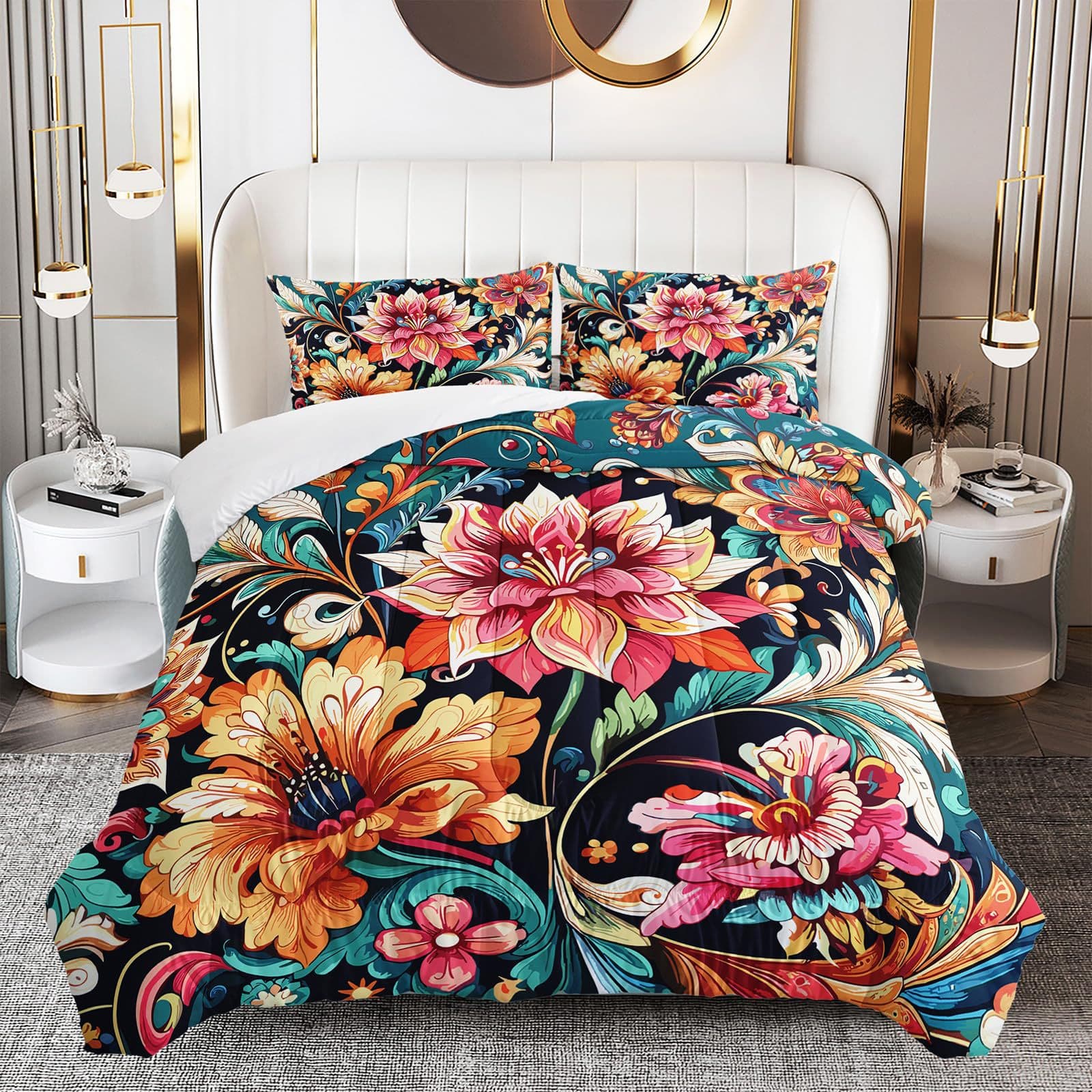 Duvet Cover Set Pink Floral Rose Theme Cross-Border Quilted Comforter with Synthetic Fiber Fill Quilted Bedding Three-Piece Set Factory Direct Supply