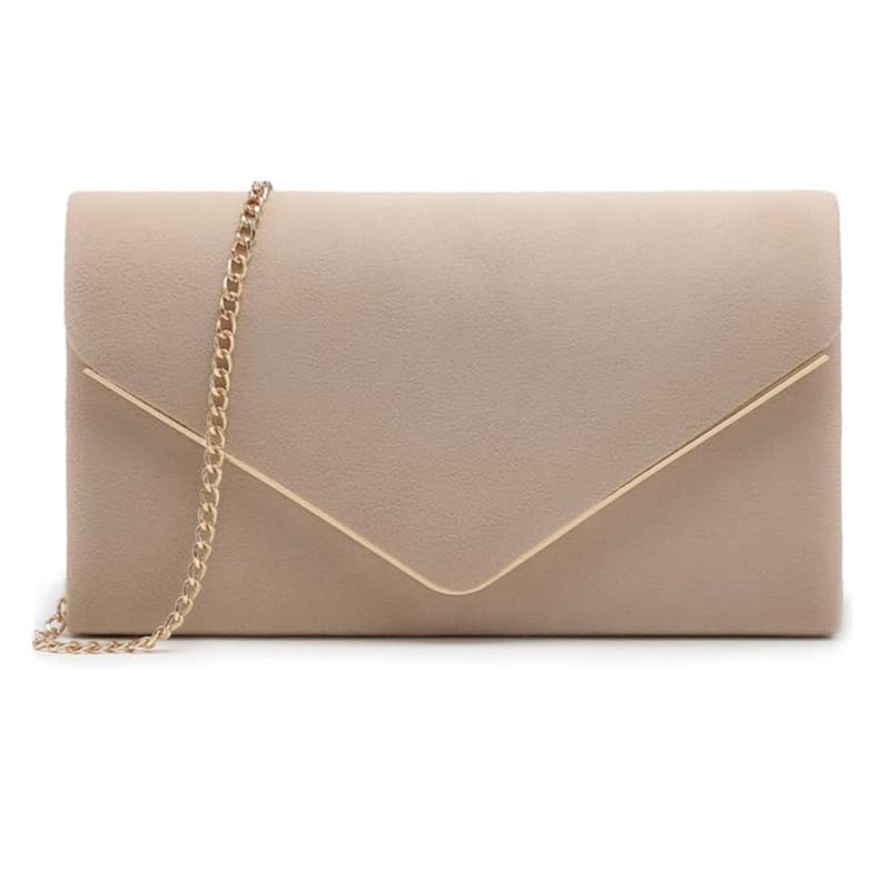 Ouge Women's Fashion Chain Crossbody Bag Evening Clutch Faux Suede Wedding Banquet Party Formal Clutch