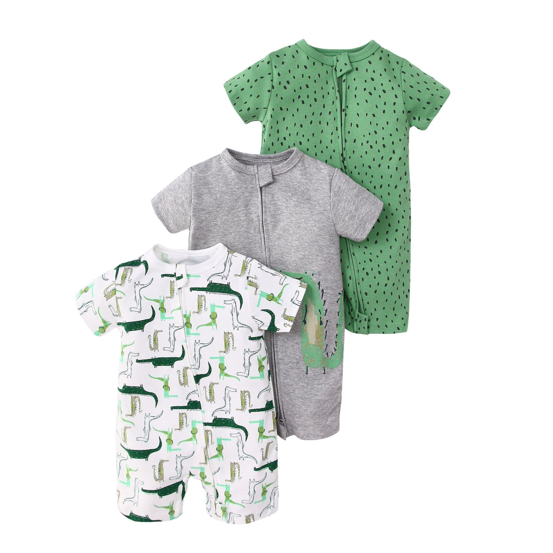 Baby Summer Romper Short Sleeve Double Zipper Crawler Outfit for Newborns, Gift Box, Export Supply