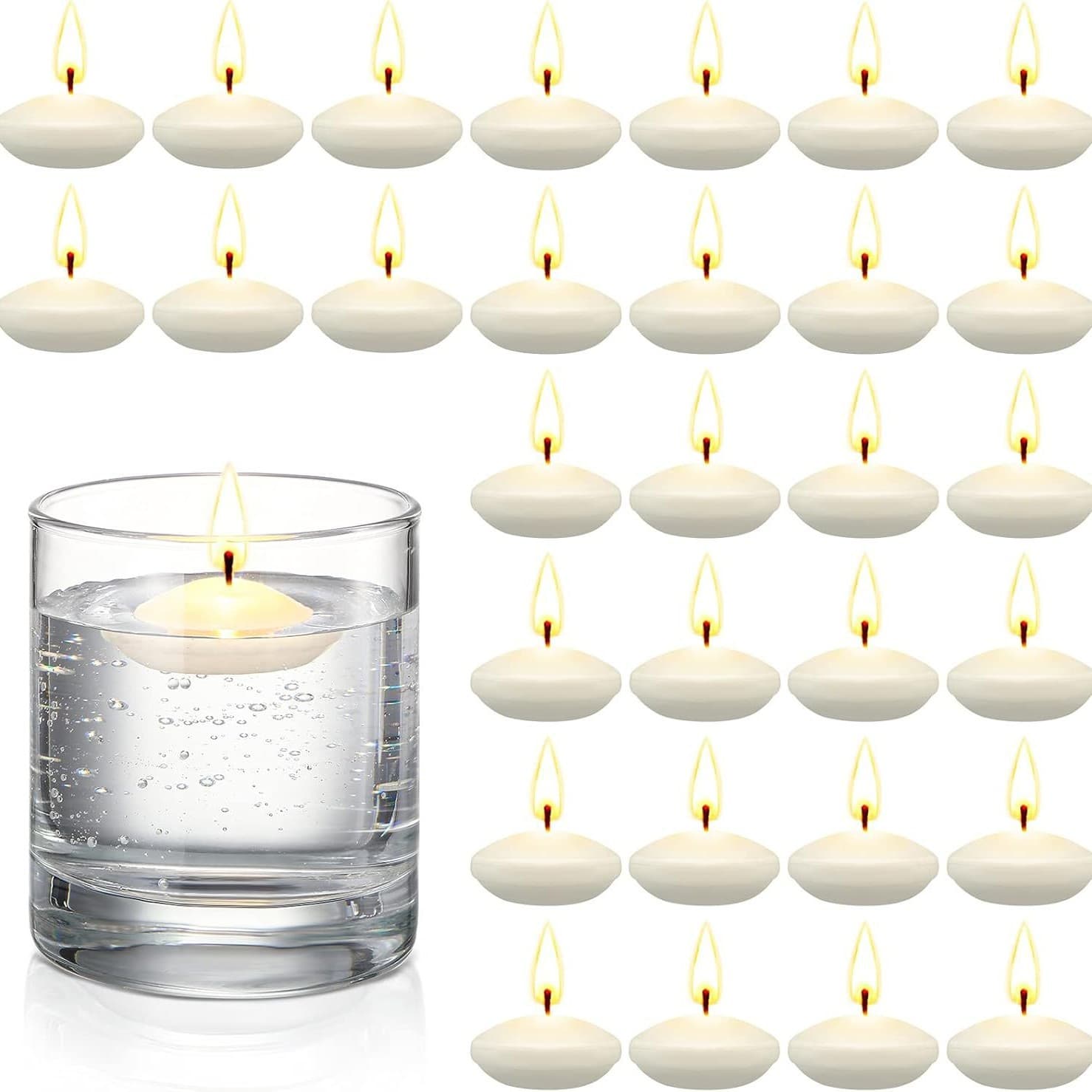 Nuanchu 30 Count 1.5" Christmas Unscented Floating Candles for Medium