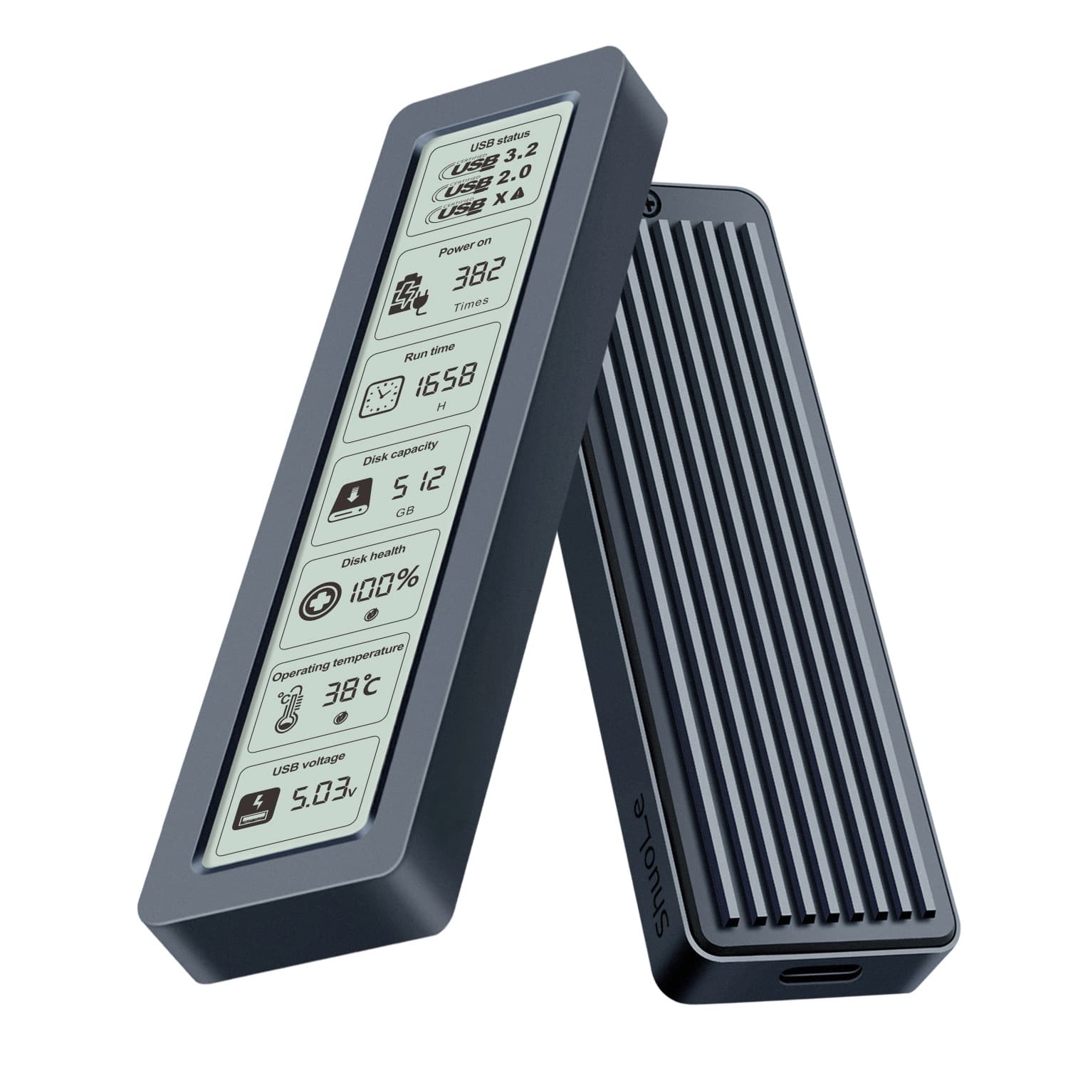 ShuoLe Smart Digital Display M.2 Enclosure with Screen, NVMe Protocol External SSD Case, Large Display