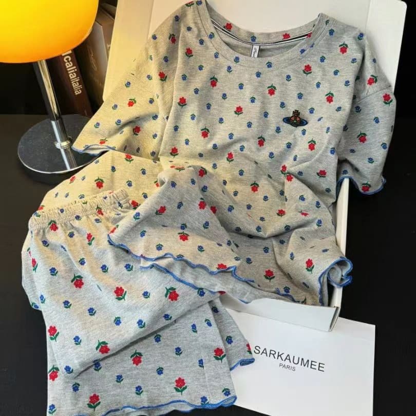 Women's Summer Pajamas Pure Cotton Short Sleeve New Summer Thin Pullover Suitable for Outdoor Wear Homewear Set Wholesale